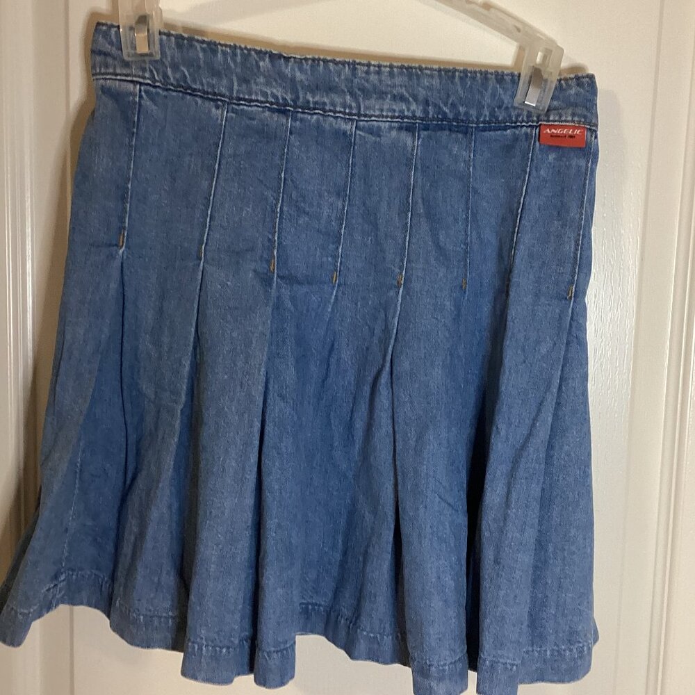 Divided Women's Light Wash Blue Denim Pleated Mini Tennis Skirt Cotton